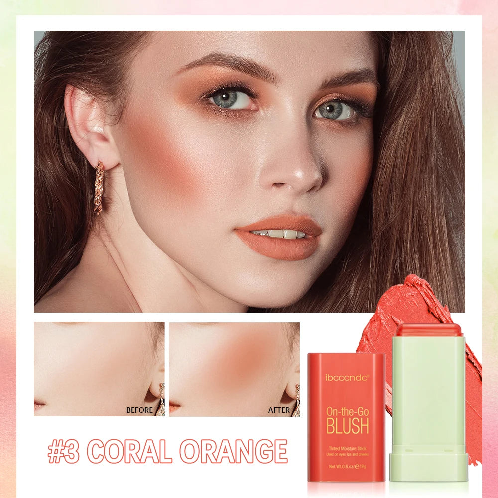 Tinted Mositure Blush Stick Face Pink Cream Cheek Blusher Cosmetics 3 in 1 Makeup Tubes used on lips eyes cheeks HIP