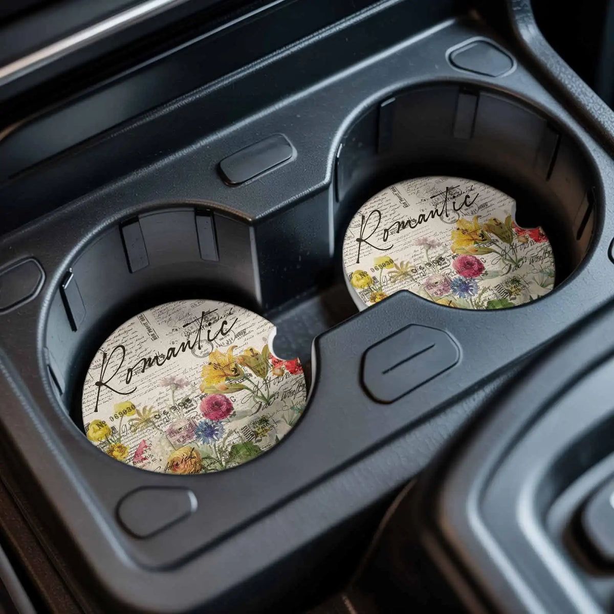 2-Pack Floral Ceramic Car Coasters – Absorbent Cup Holder Car Cup Holder Coaster HIP