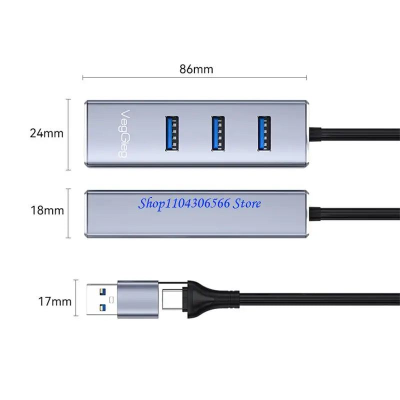USB-C & USB-A to RJ45 Gigabit Ethernet Adapter Hub Ethernet Adapter Hub HIP