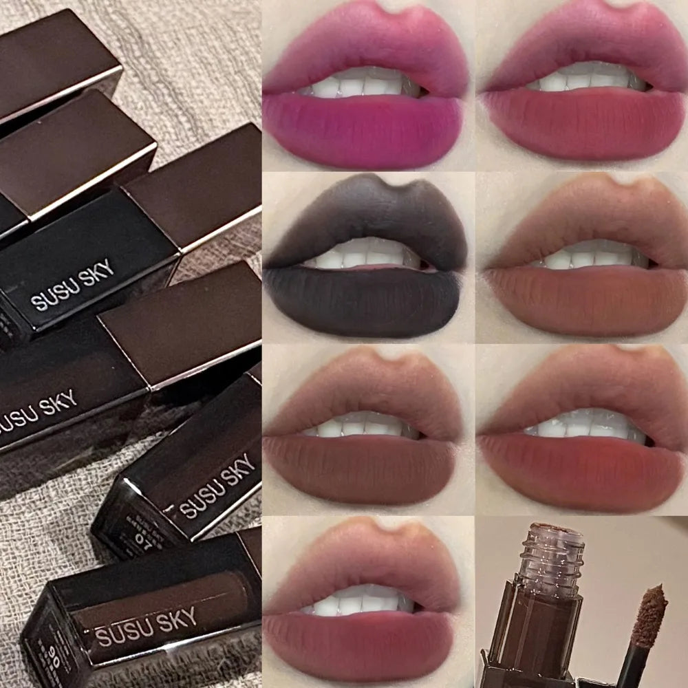 Gothic Gray Purple Lipstick Velvet Matte Punk Black Brown Lipgloss Long Lasting Lip Mousse Waterproof Makeup Non-stick Lips Tint HIP