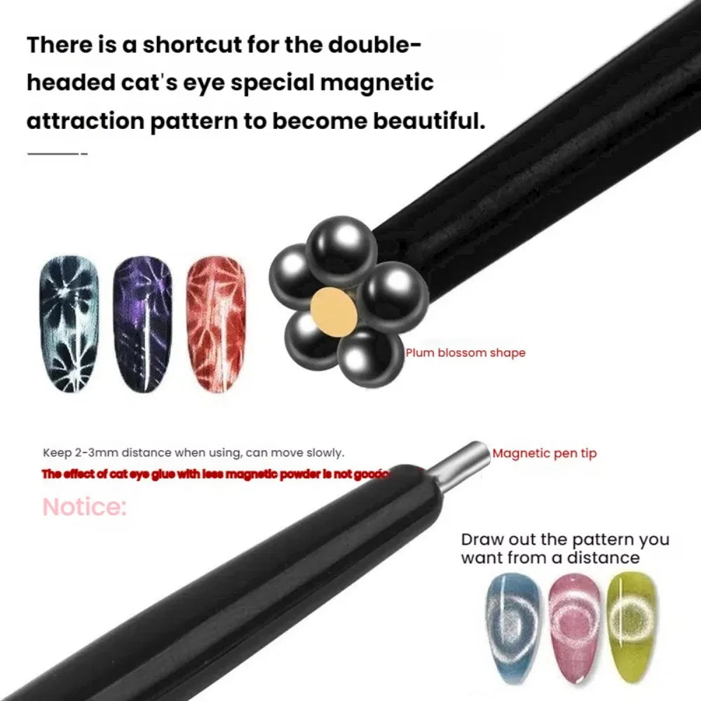 Double Headed Nail Art Magnet Stick Fancy Cat Eyes Magnet for Nail Gel Polish 3d Line Strip Effect Pro Strong Magnetic Pen Tools HIP