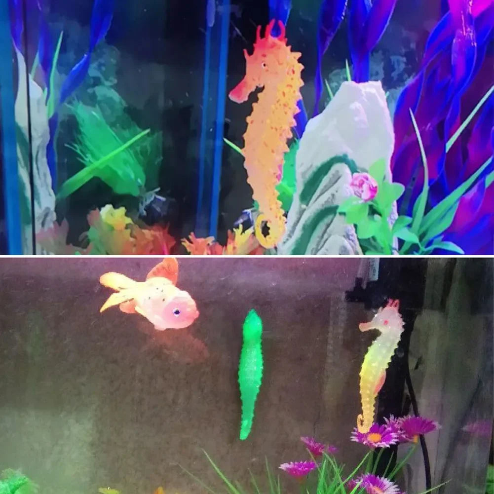 Artificial Glowing Fish Aquarium Decor Fake Hippocampus Float Ornament Simulation Silicone Sea Horse Fish Tank Landscape Decor HIP