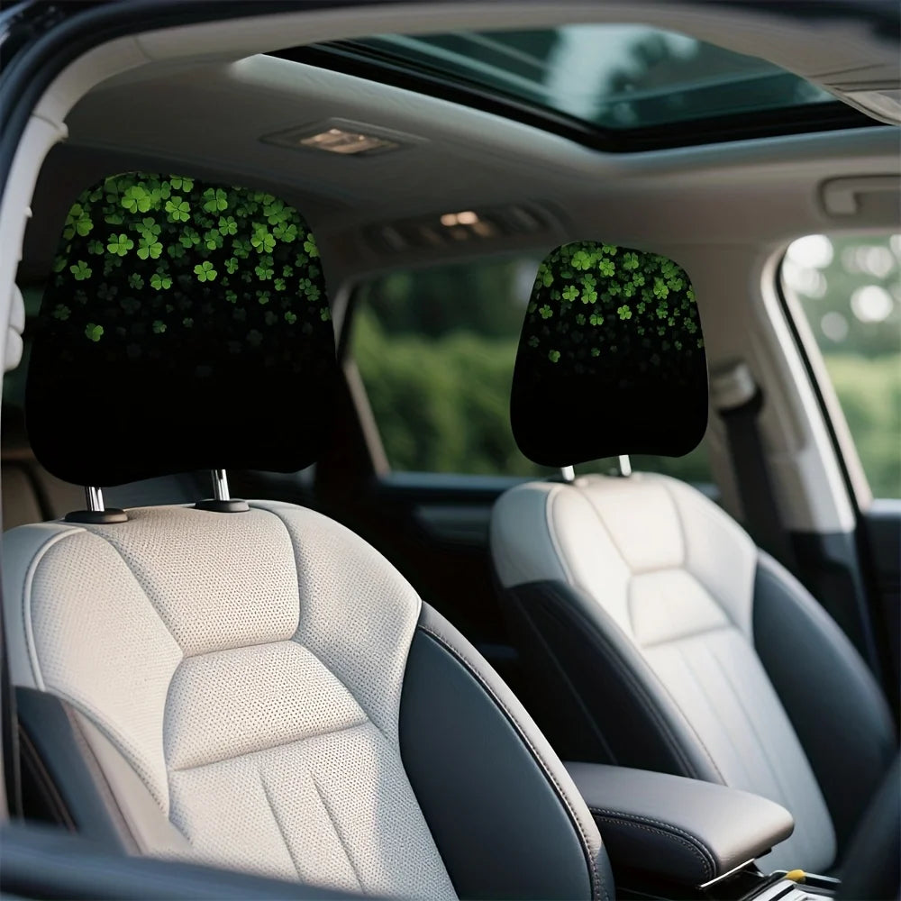 2-Pack Green Shamrock Car Headrest Covers – Universal Fit Car Headrest Covers HIP