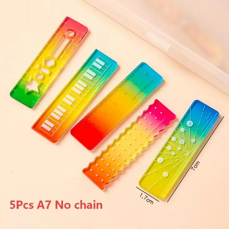 5-Piece Cartoon Animal Mini Ruler Set – Portable Bookmark Rulers Mini Ruler Set HIP 5Pcs A7 No chain