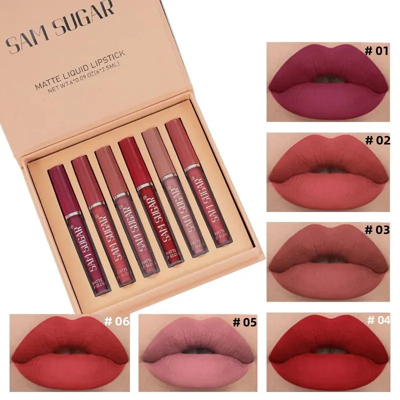 SAM SUGAR 6-Pc Matte Liquid Lipstick Set – Waterproof & Long Lasting Matte Liquid Lipstick Set HIP
