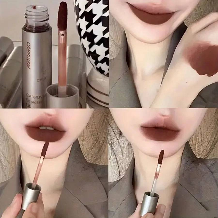 Matte Lipstick Lip Gloss Nude Brown Waterproof Lip Gloss Long Lasting Light Coffee Brown Lip Lacquer Matte Cinnamon Milk Tea Nud HIP