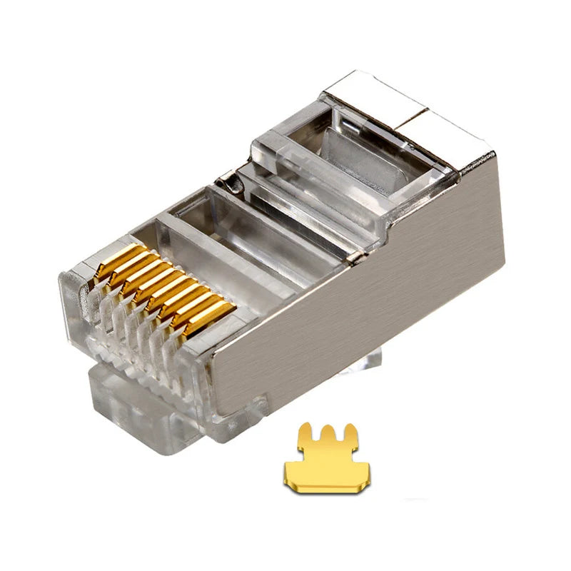 100-Pack Cat6 Cat5e RJ45 STP Shielded Connectors – Gold Plated Network Connector Pack HIP