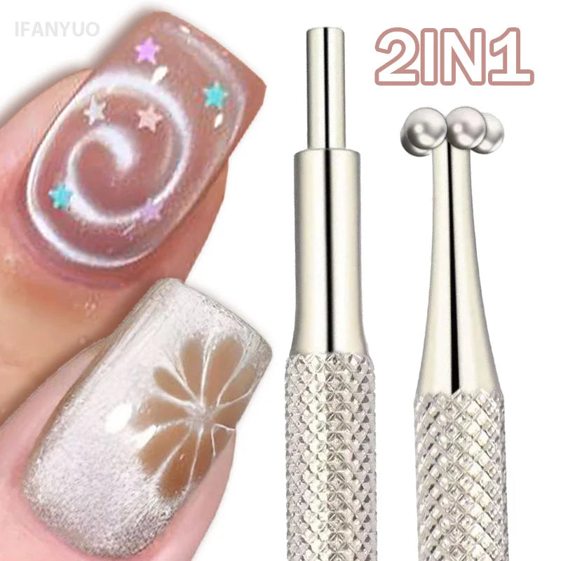2in1 Flower Lollipop Vortex Cat Eye Nail Magnetic Pen 3D Plum Blossom Vortex Double Head Nail Art Magnet Stick Gel Nail Polish HIP