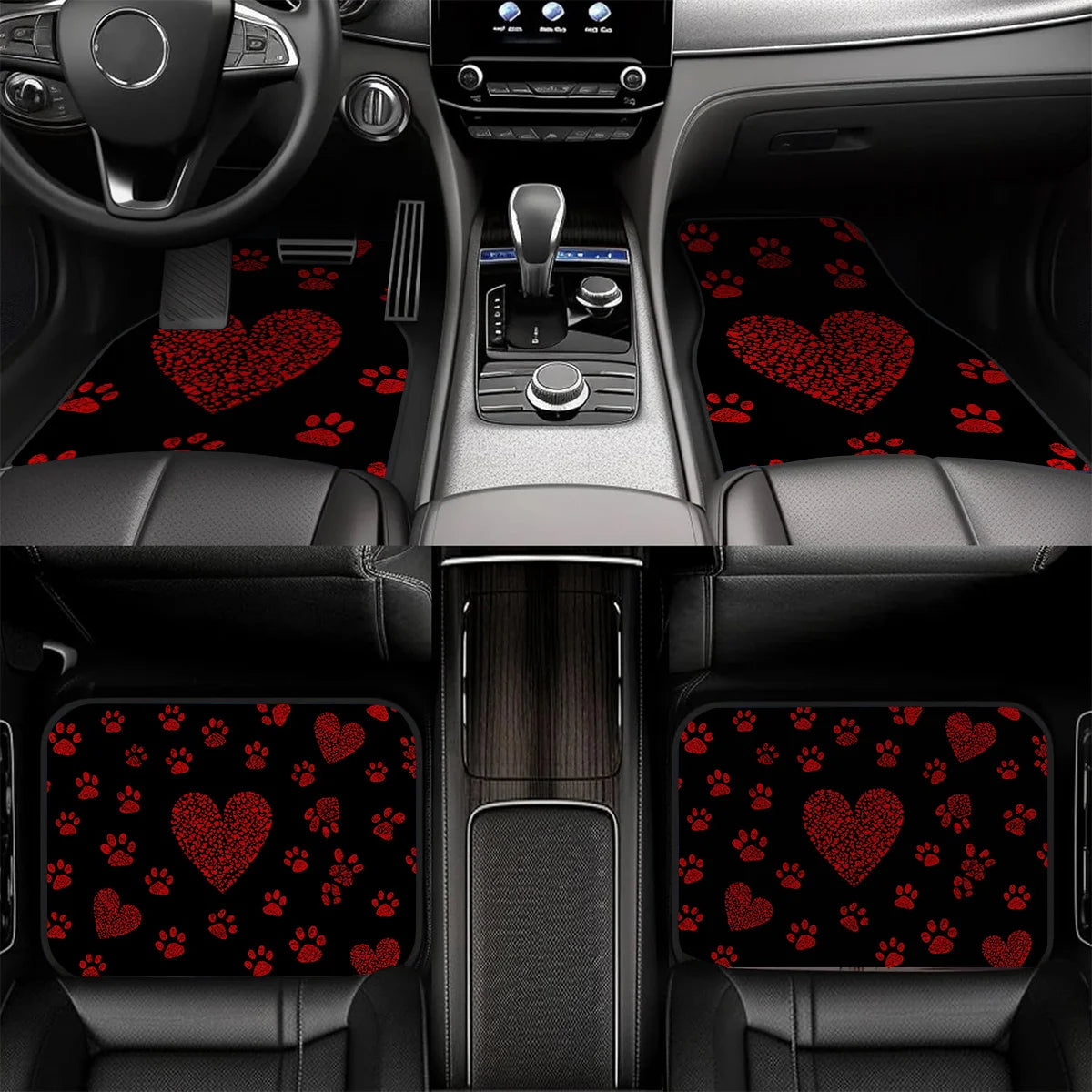 4-Piece Red Paw Print Car Floor Mats – Universal All-Season Car Floor Mats HIP