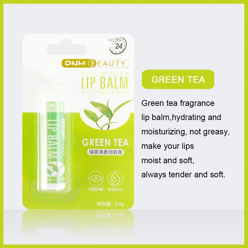 Fruit Lip Balm Winter Fashion Moisturizing Lip Oil Long-Lasting Clear Transparent Natural Aloe Lipstick Lip Care Lipstick Makeup HIP Green tea