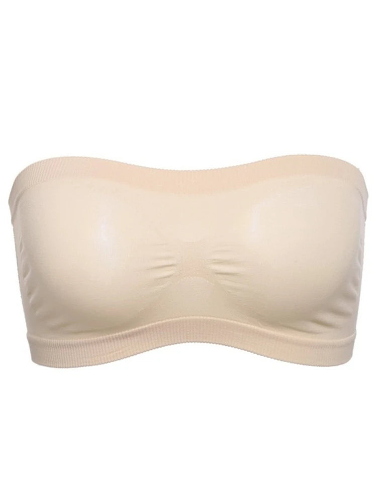 Women’s Strapless Seamless Tube Top Bra Anti-Slip Wireless Bandeau for Summer Outfit HIP Khaki Free Size