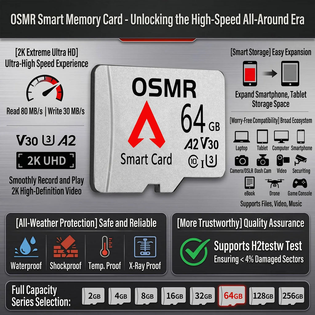 OSMR Micro SD Card 32GB 64GB 128GB Class 10 U3 V30 A2 Micro SD Memory Card HIP