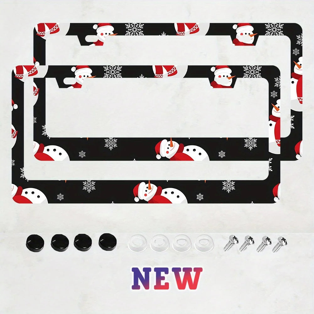 2-Pack Snowman License Plate Frame Set – Aluminum, Universal Fit License Plate Frame HIP 1