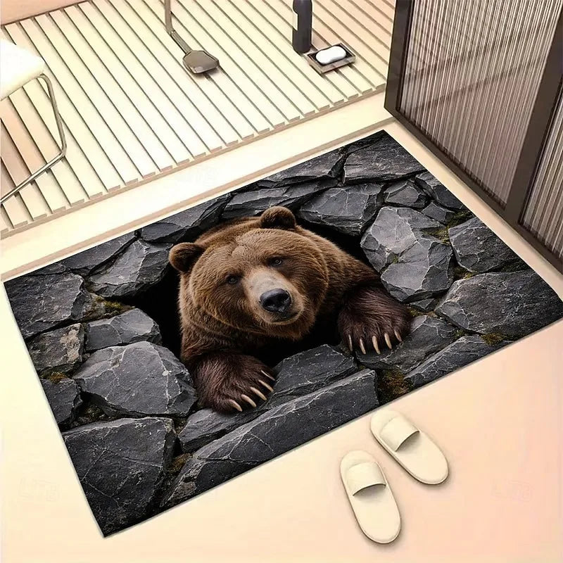 3D Optical Illusion Bear Doormat – Anti-Slip Entryway Rug Novelty Doormat HIP 1 40x60cm-Felt