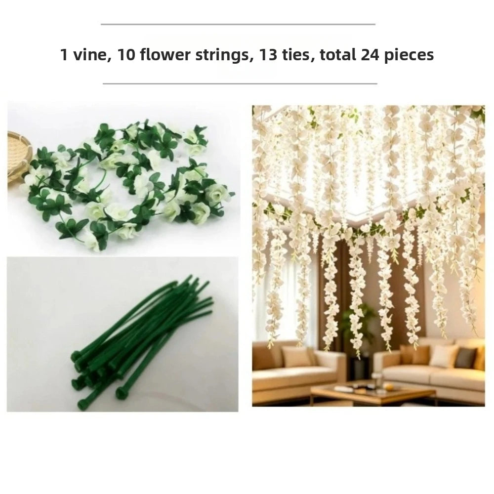250cm Artificial White Rose Vine Garland | Faux Flower Wall Decor Artificial Flower Garland HIP