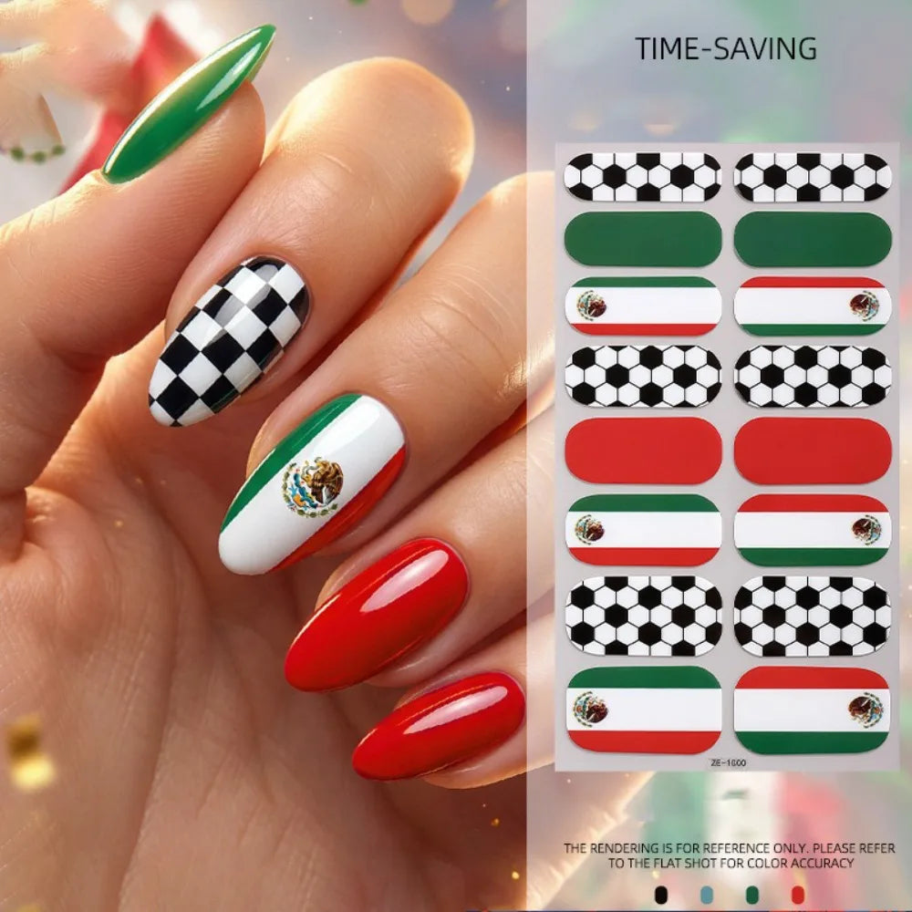 National flag Theme Nail Stickers Self-Adhesive Soccer Nation Decals for Ball Fans DIY Nail Art Decorations Accessorey Eco-frien HIP