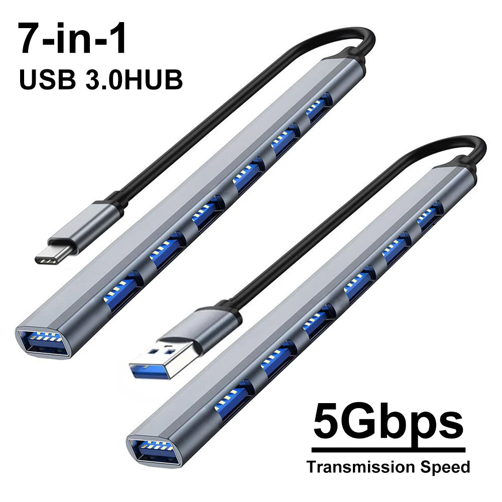 7-Port USB 3.0 Hub USB-A & USB-C Splitter – 5Gbps Speed USB Hub Splitter HIP