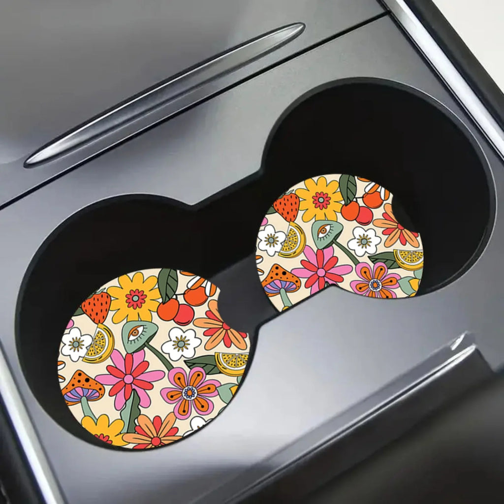 Floral Car Coasters Set of 2 – Absorbent EVA Cup Holder Liners Car Cup Holder Liner HIP