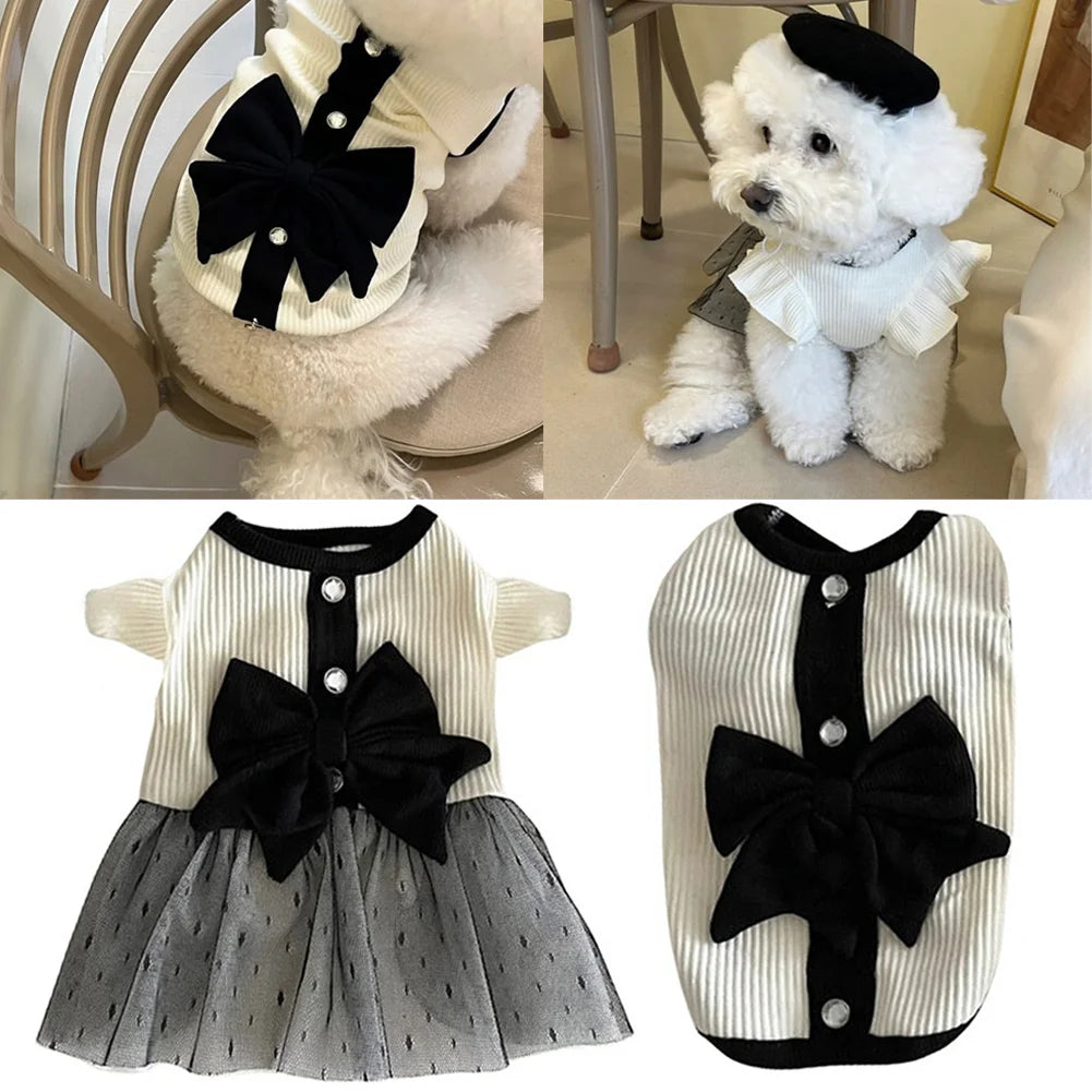 Dog Dress for Small Dogs Luxury Summer Puppy Clothes Bow Lace Dog Skirt Black White Dog T Shirt Girls Dog Costume Chihuahua Vest HIP