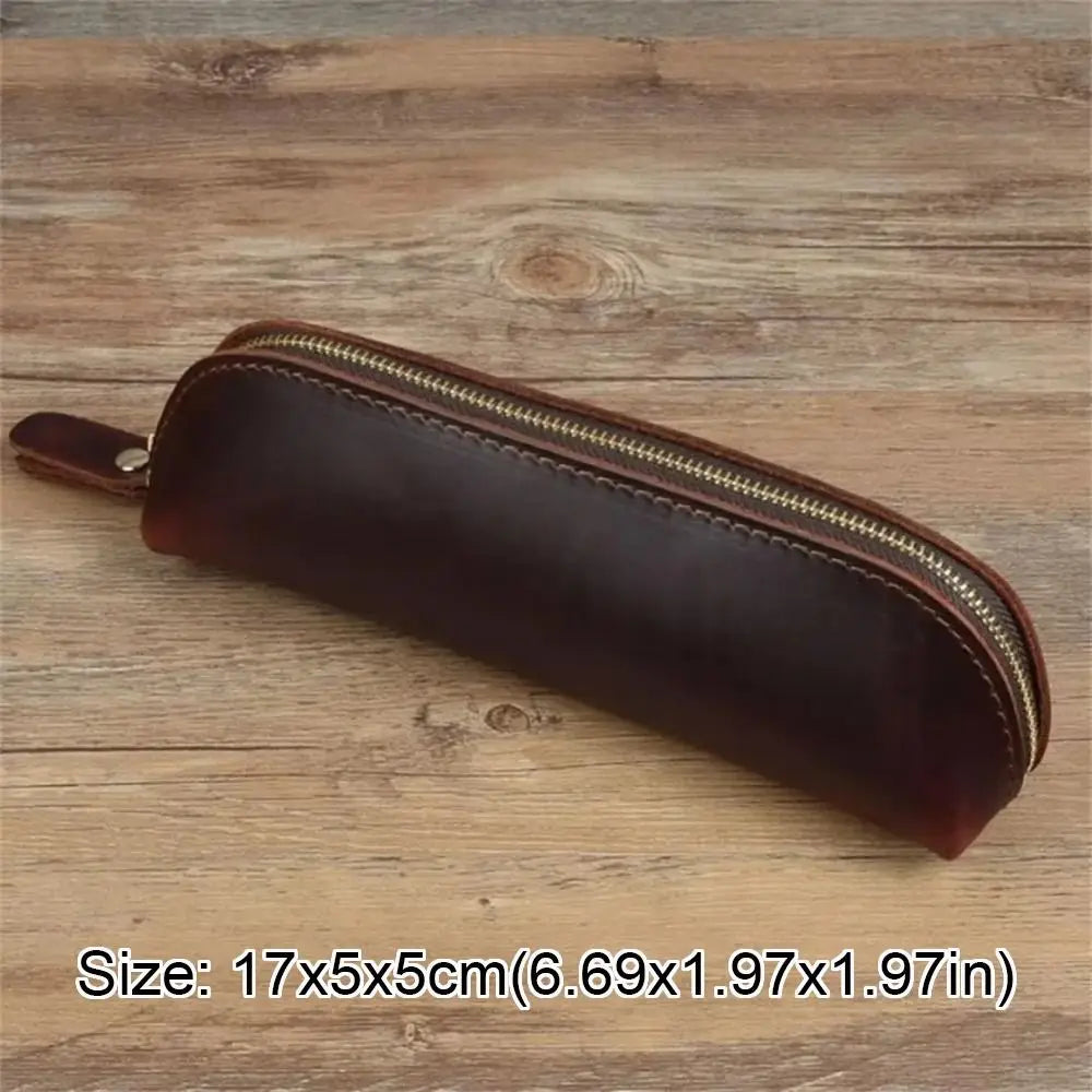 Large Leather Pencil Pouch – Zipper Stationery Bag for School Pencil Pouch HIP
