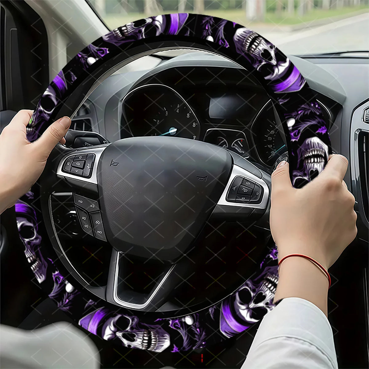 Skull Purple Steering Wheel Cover – Universal Fit Cars & SUVs Steering Wheel Cover HIP