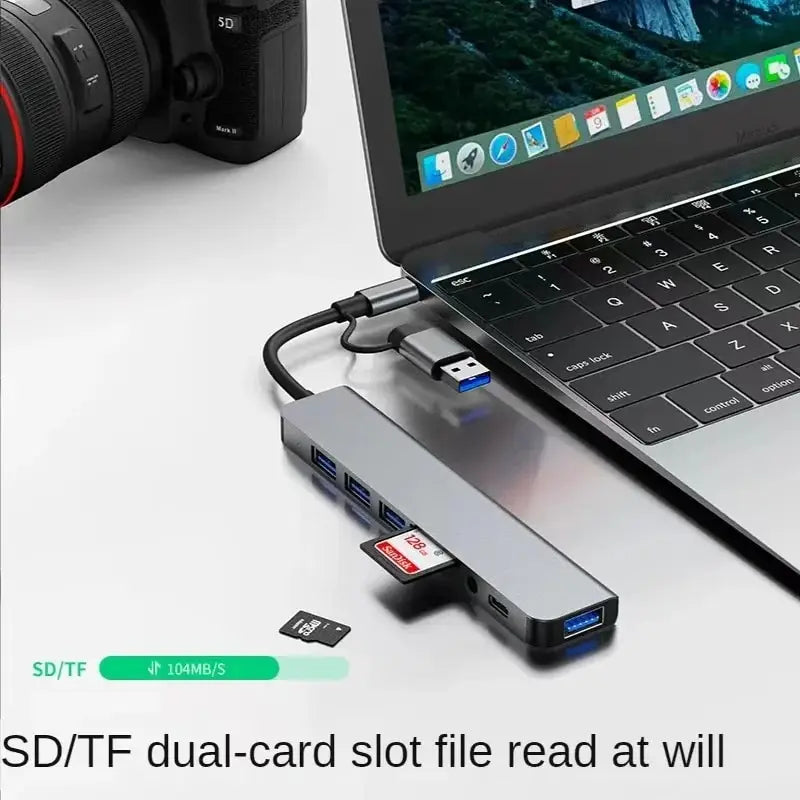 8 In 2 USB HUB With Splitter Card Reader, USB C Port, USB 3.0 / 2.0, SD/TF Splitter Card Reader, Docking Station HIP