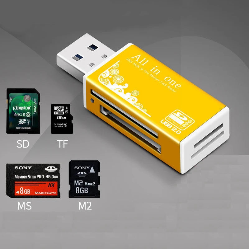 4-Port USB 2.0 All-in-1 Memory Card Reader with LED Indicator USB Card Reader HIP