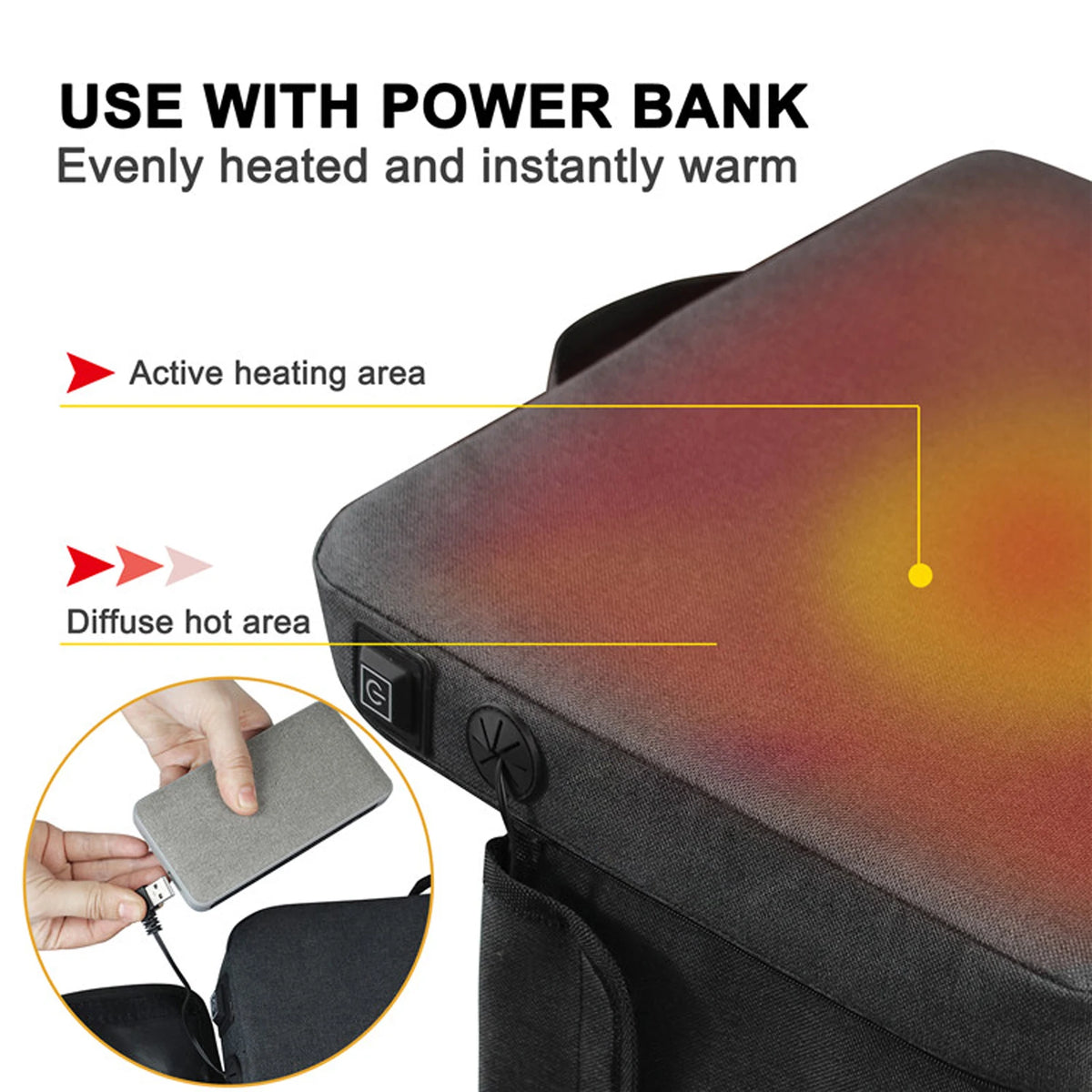 Outdoor USB intelligent Heating Seat cushion warm heating pad Winter Camping Seat Cushion HIP