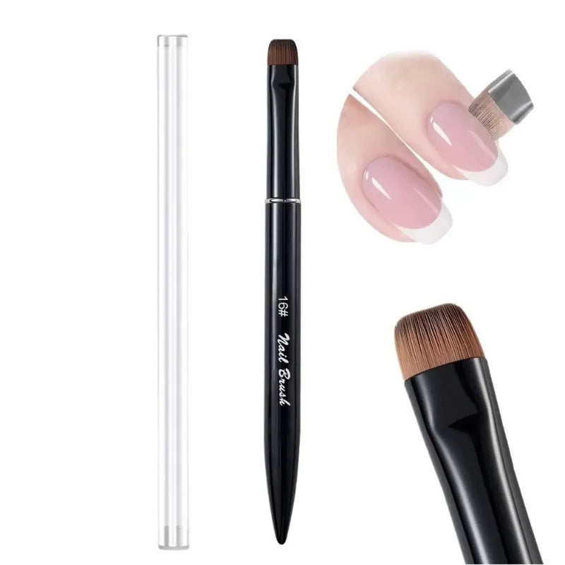 French Tip Nail Painting Brush Metal Handle Flat Round Head Manicure Tool Gel Polish Application Nail Surface Cleaning DIY Nail HIP Black16