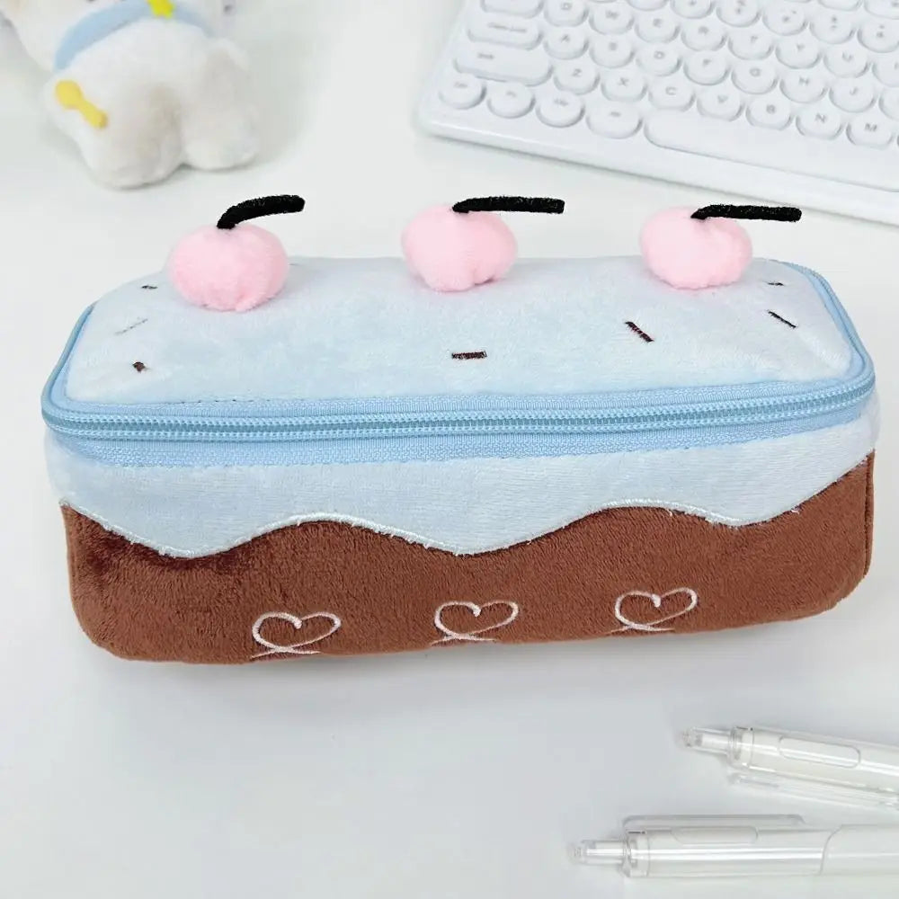 Kawaii Cherry Cake Pencil Case – Large Capacity Plush Pen Bag Pencil Case HIP