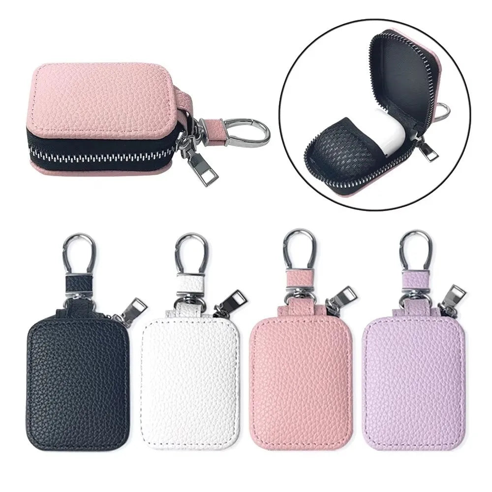 Leather AirPods Case Bag with Keychain – Lychee Zipper Pouch Earphone Storage Case HIP