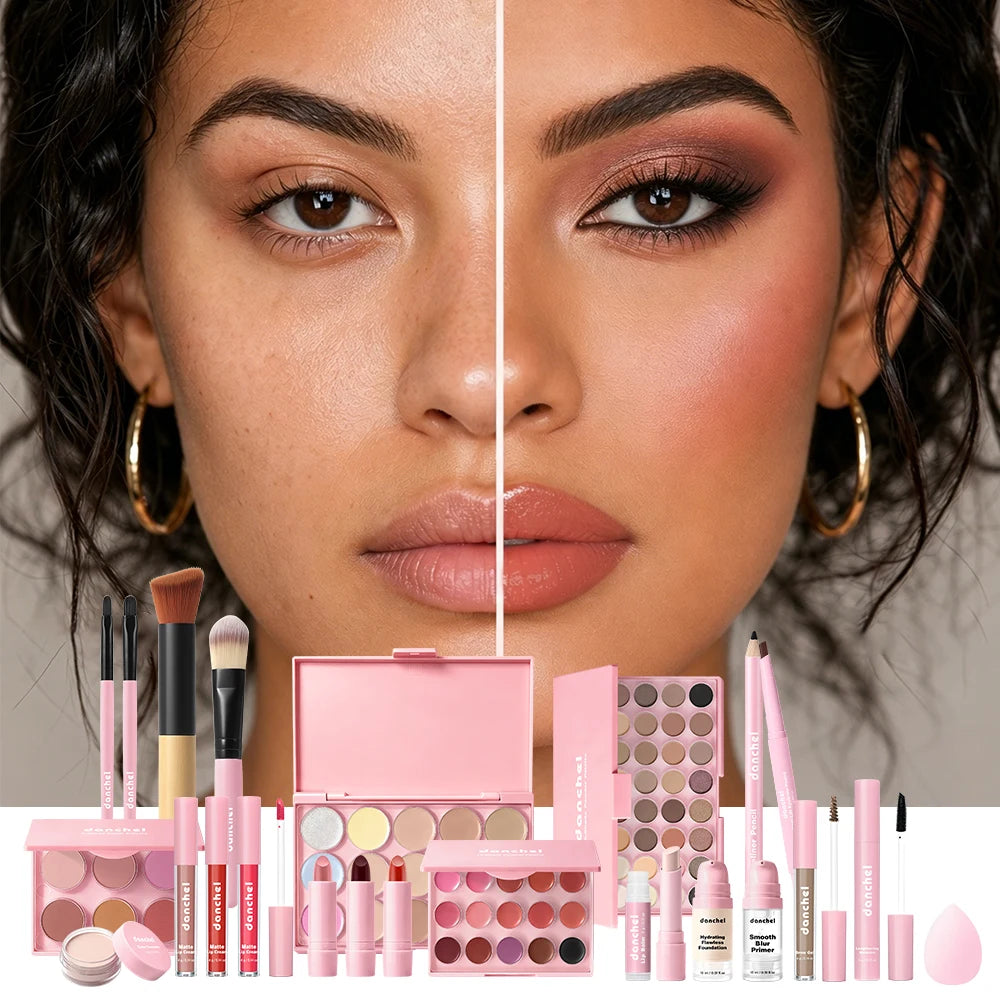 Blush Palette Eyeshadow Palette 2Pcs Makeup Brushes Beginner Full Face All In One Makeup Set Face Cosmetic Kit HIP