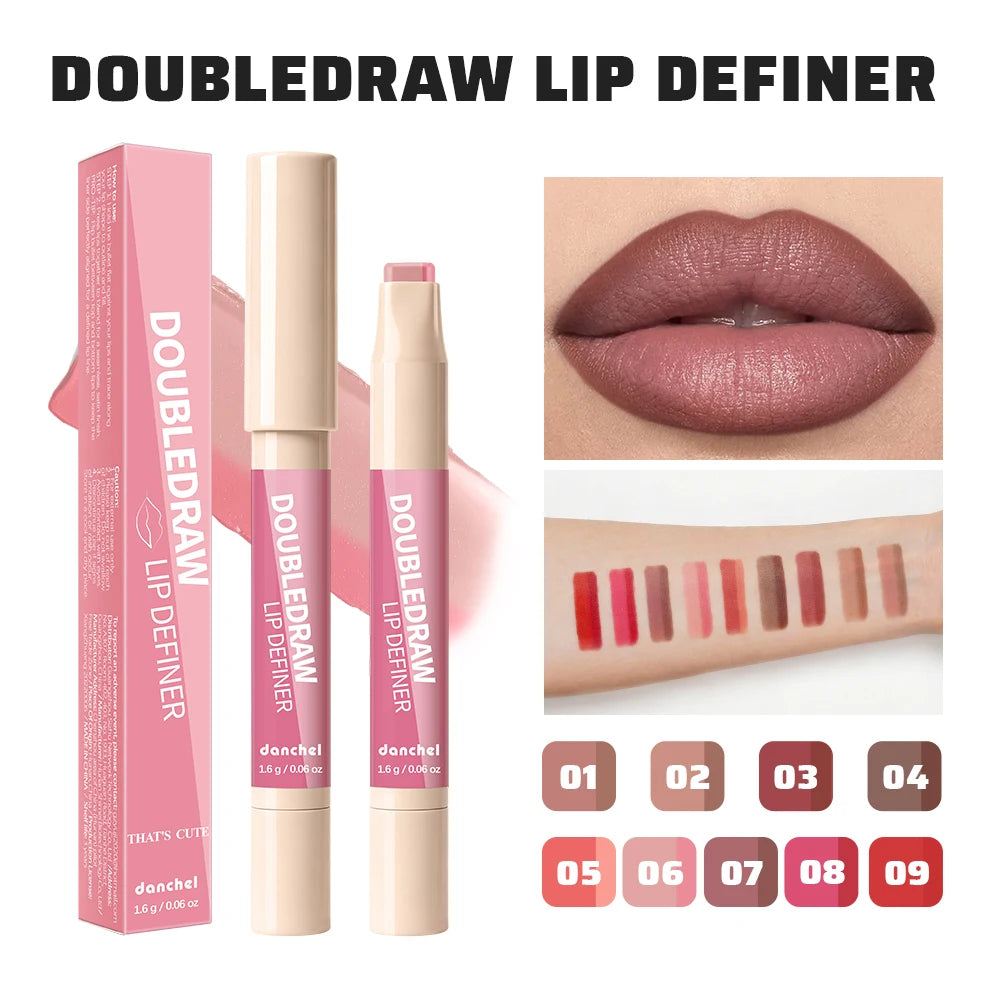 Double Draw Lip Definer 2 In 1 Lip Liner And Lip Gloss Silky Cream Texture Long Lasting Hydrating High Pigment Waterproof Makeup HIP