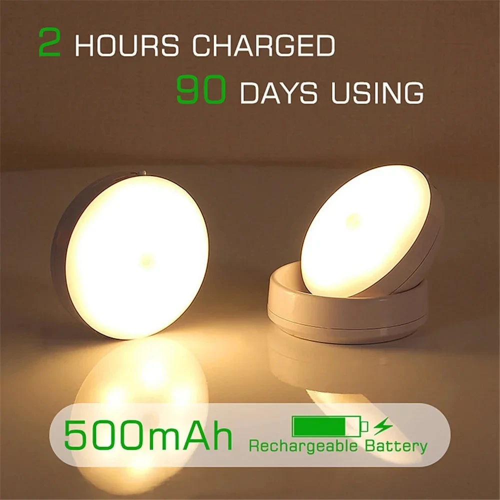 USB Motion Sensor LED Night Light – Rechargeable Round Lamp Motion Sensor Night Light HIP