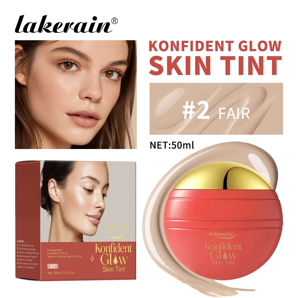 Konfident Glow Skin Tint Waterproof Hydrating Skin Foundation Coverage 30 ml Oil-Free Long - Lasting Glass-Skin Foundation Clean HIP 2Fair