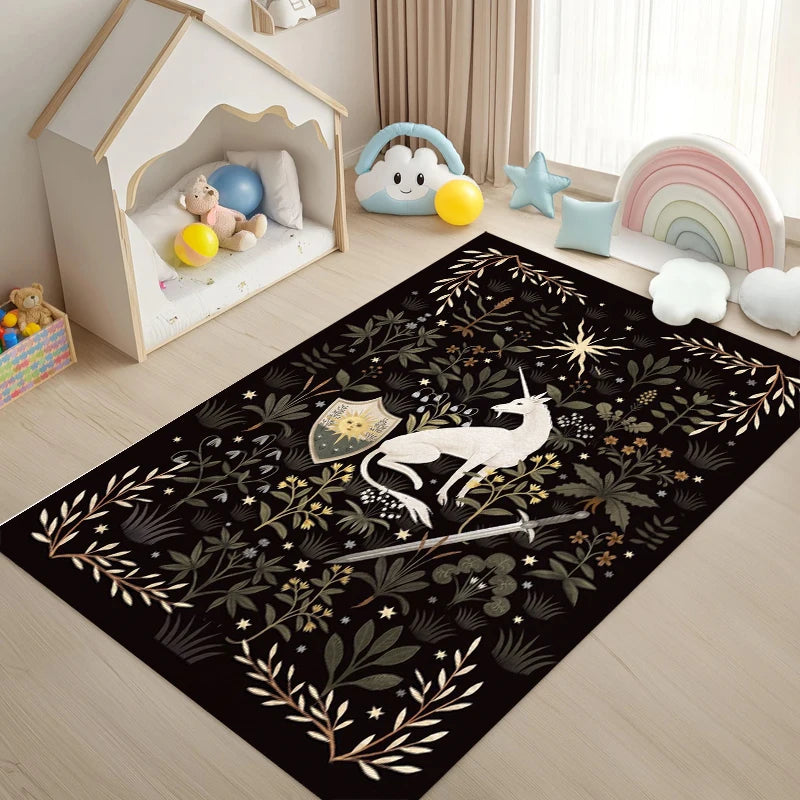 Persian Forest Animal Area Rug – Black Bohemian Non-Slip Mat Decorative Area Rug HIP 4 80X120-Felt
