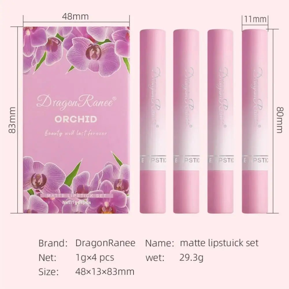 Dragon Ranee 4-Pc Velvet Matte Lipstick Set – Long-Lasting Matte Lipstick Set HIP