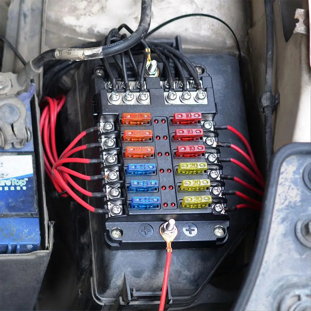 Car Boat Fuse Box Holder With 6 Ways 12 Ways Blade Fuse Holder Block & Warning Indicator 12V 36V Power Distribution Panel Board HIP