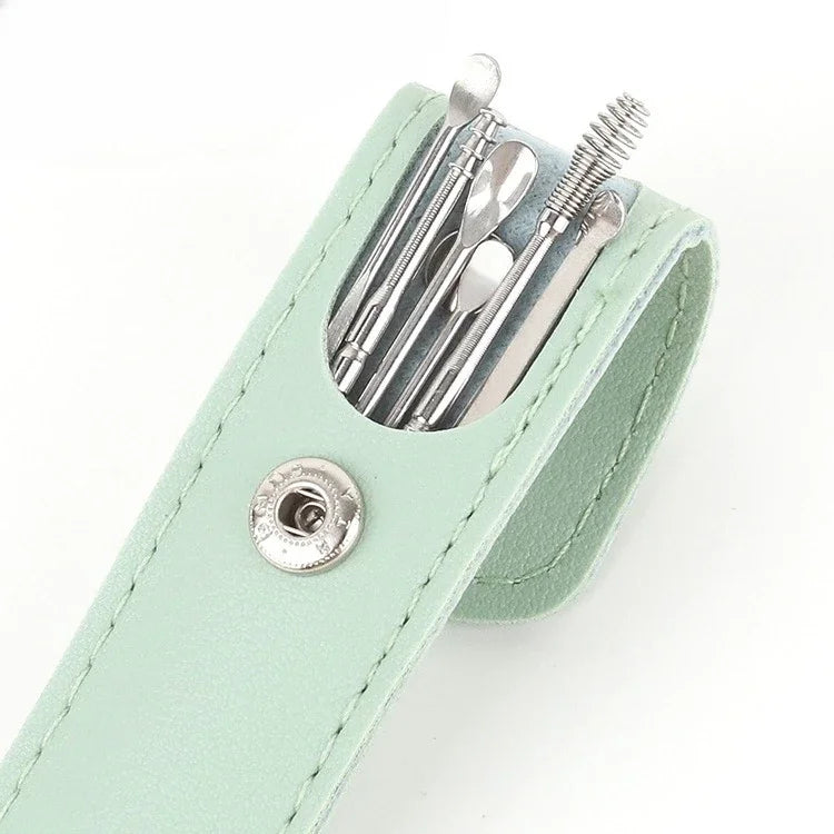 6-Piece Stainless Steel Ear Cleaning Set – Reusable Earpicks Ear Cleaning Kit HIP C729-Green-6pcs