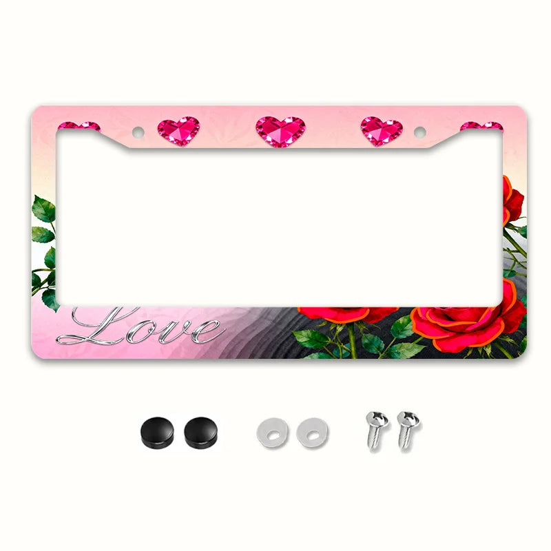 Metal License Plate Frame – Rose Design, Rust & UV Resistant License Plate Frame HIP 1
