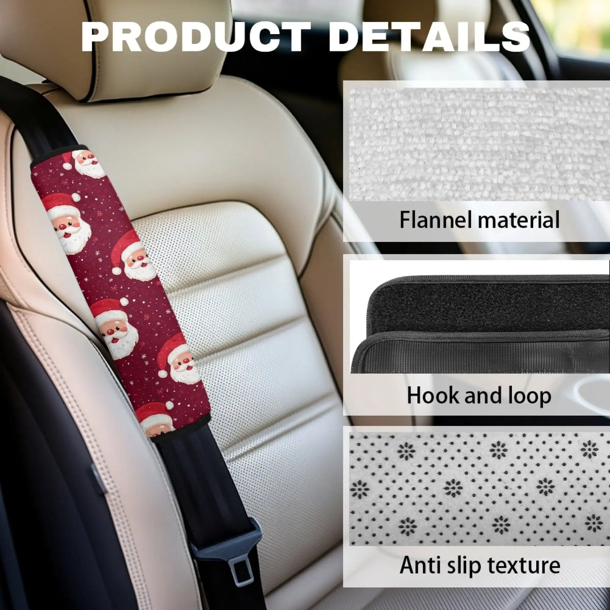 Santa Claus Car Seat Belt Covers – Soft Flannel Set of 2 Seat Belt Cover HIP