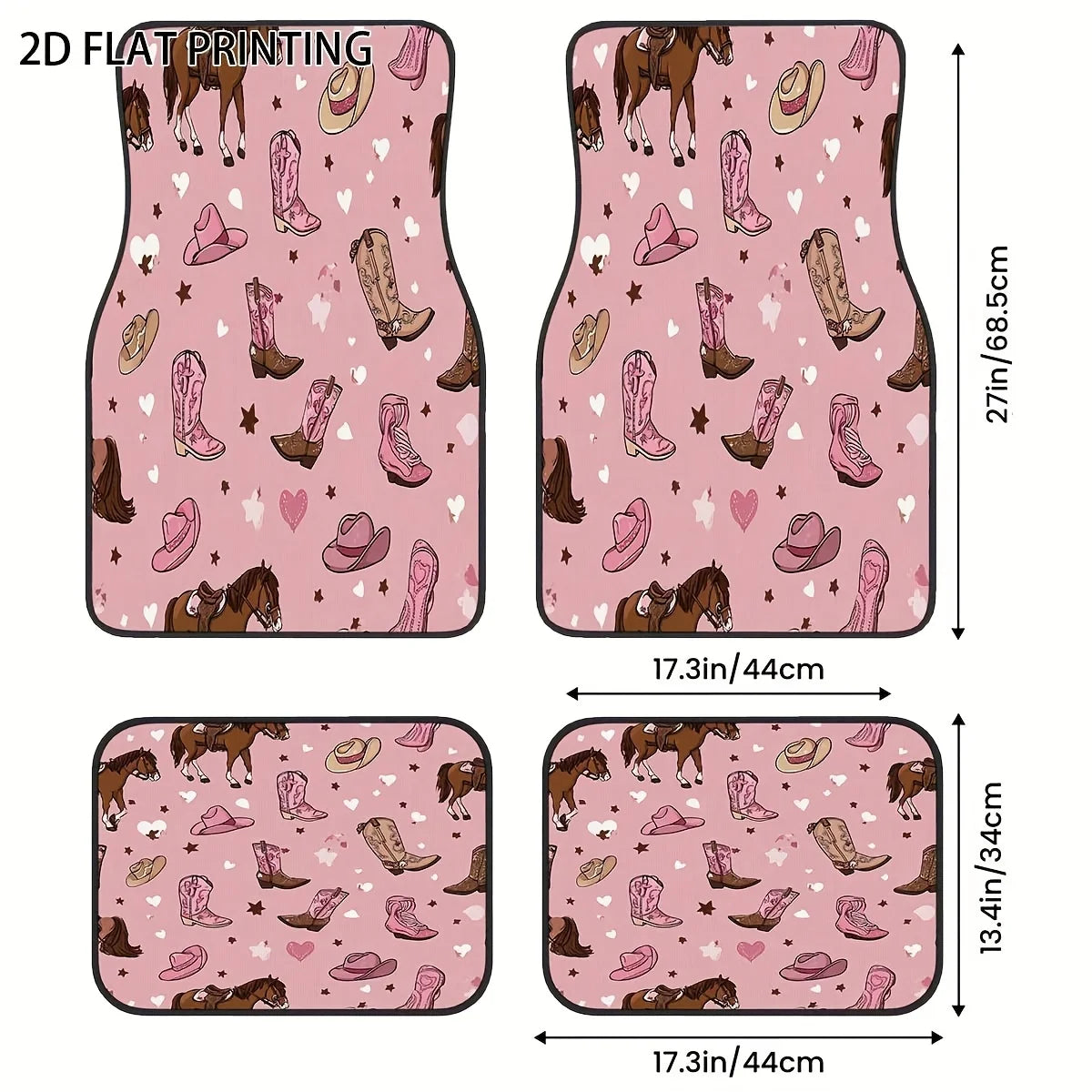 Western Cowgirl Car Floor Mats – Pink Cow Print, 4-Piece Set Car Floor Mats HIP