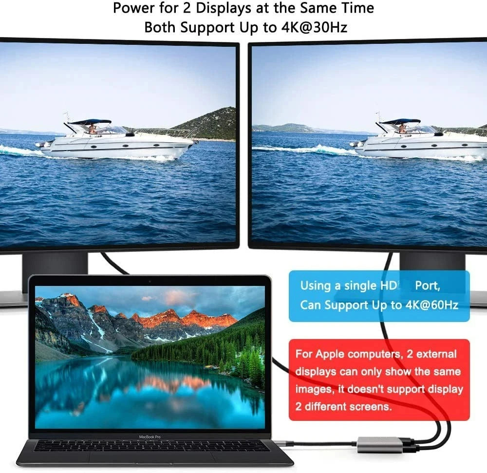 USB-C 4K Dual HDMI Hub – USB 3.0 & 60W PD Charging Dock USB-C Docking Hub HIP