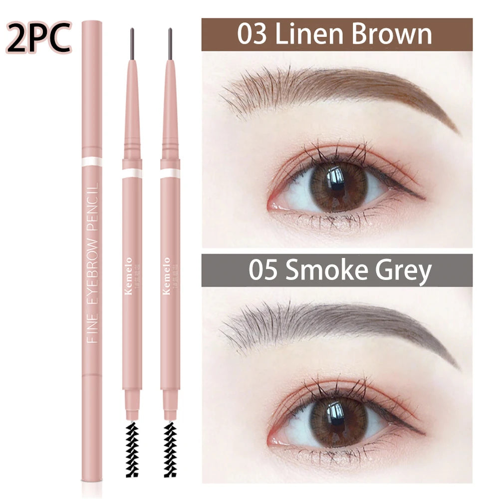 Waterproof Double-Ended Eyebrow Pencil With Brush 1.5mm Ultra Fine Eye Brow Pencil Combined Sweat-proof Lasting Eye Makeup HIP 03 Add 05