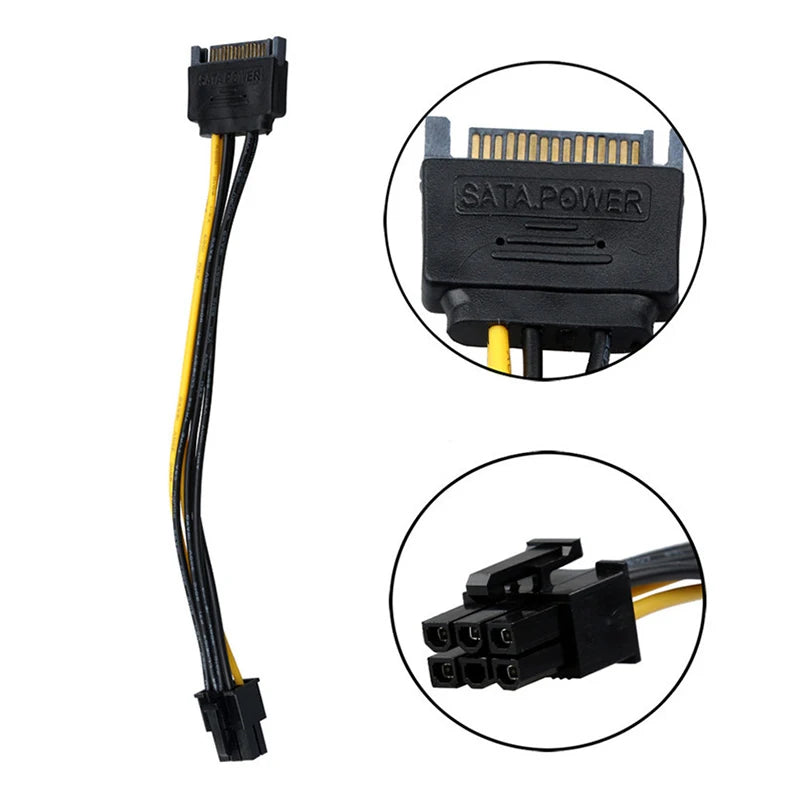 OULLX SATA 15-Pin to 6-Pin GPU Power Cable Adapter for PC Power Cable Adapter HIP
