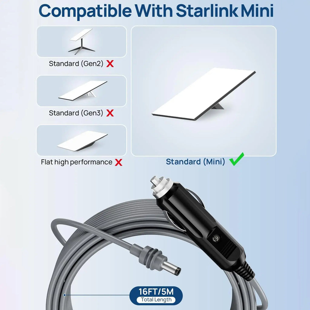 Starlink Mini DC Power Cable 16FT 12V 24V Car Cigarette Lighter DC Power Cable HIP