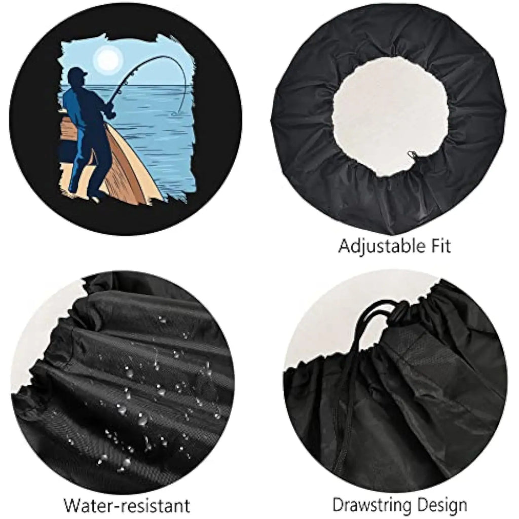 Fishing Man Silhouette Spare Tire Cover – SUV, RV & Trailer Spare Tire Cover HIP