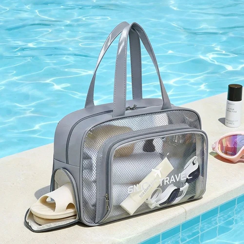 Foldable Gym Swim Tote with Shoe Compartment Sports Backpack for Beach Gym Large Waterproof Wet-Dry Bag Travel Toiletry Bag HIP Grey