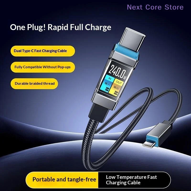 240W USB-C to USB-C Fast Charging Cable | Digital Display USB-C Charging Cable HIP