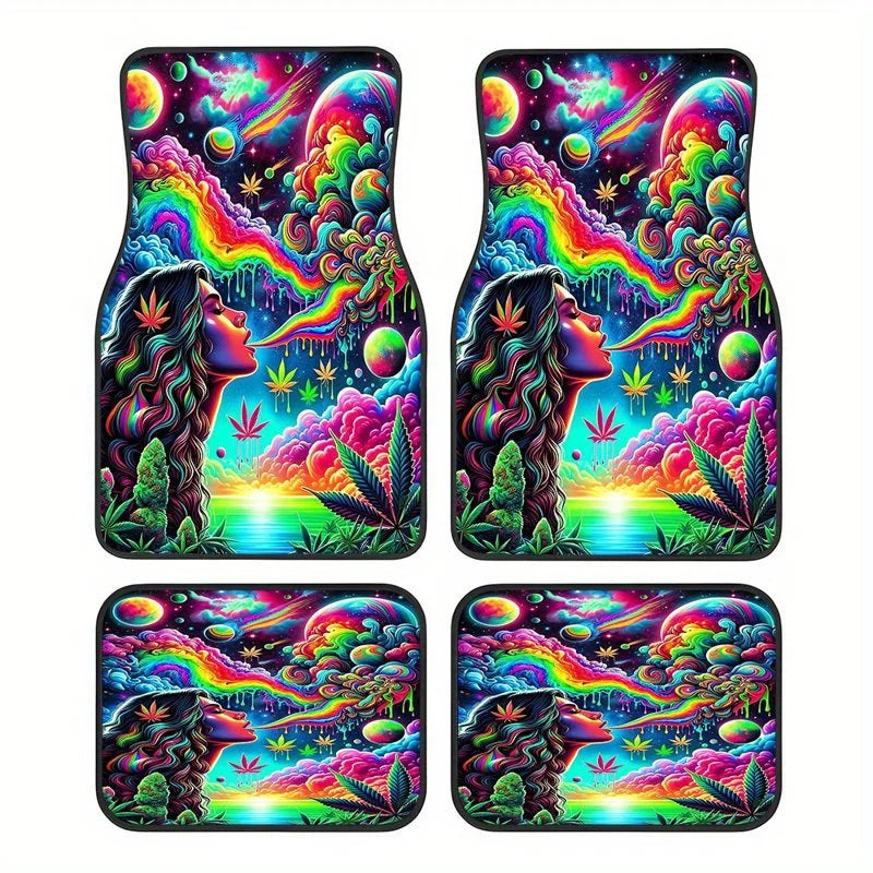 4-Piece Psychedelic Alien Hippie Car Floor Mats | Non-Slip Car Floor Mats HIP 1